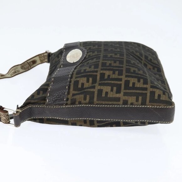 FENDI Zucca Canvas Celeria Shoulder Bag Black Brown Auth 150078 - Picture 6 of 16